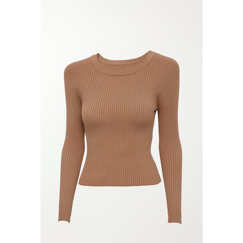 Philosophy Ribbed Knit Long Sleeve Top Brown Small